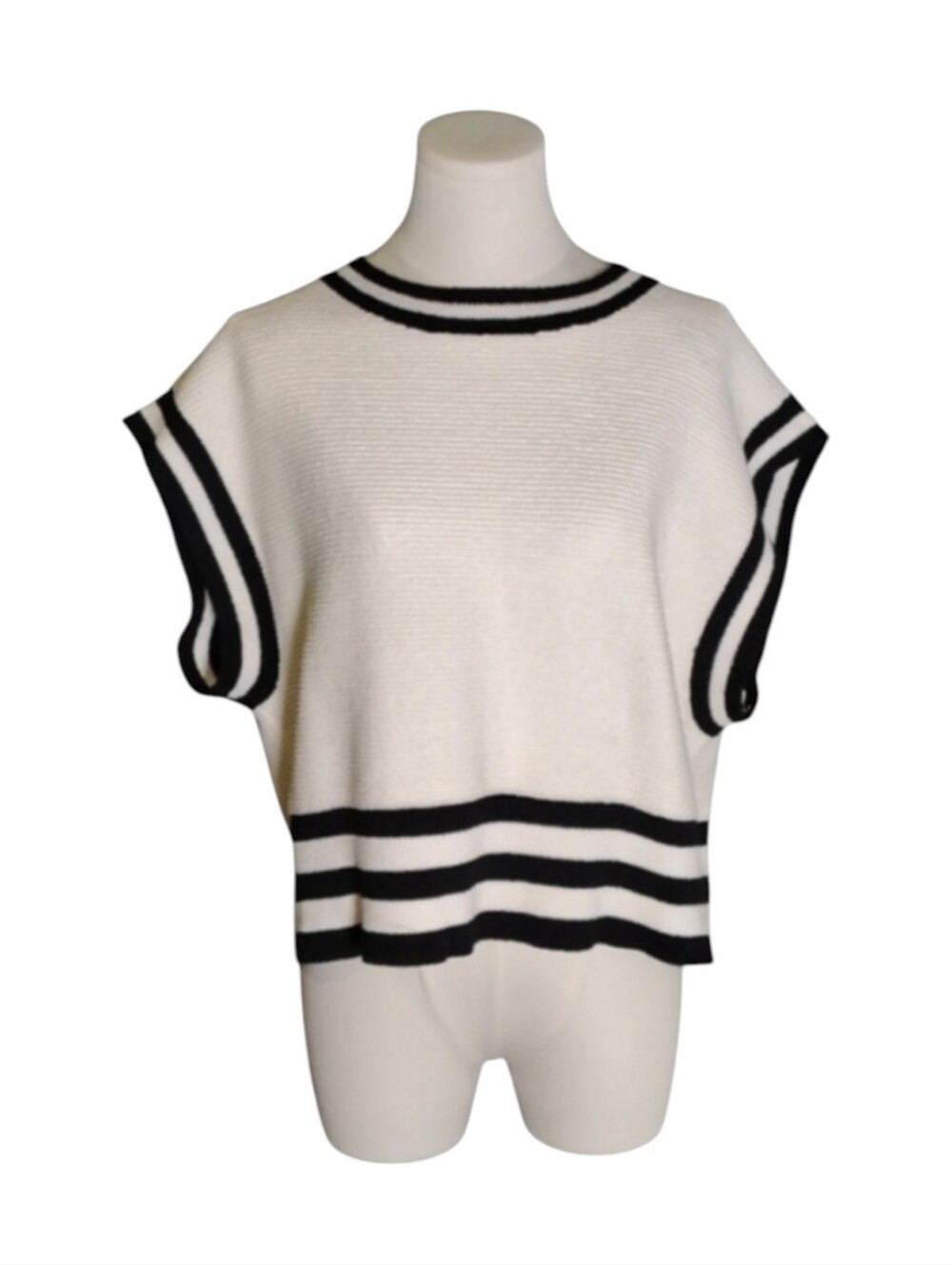 RD Style Nautical Ribbed Navy Blue & White Striped Sleeveless Sweater Size Large